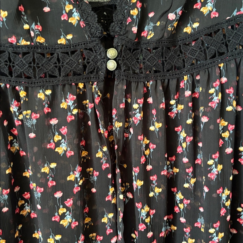 Xhilaration Sheer Floral Chiffon Kimono Duster High Low Romantic Boho L - Picture 3 of 8
